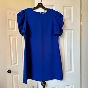 Alice and Olivia Blue Dress with Pleated Puff Sleeves Size 14